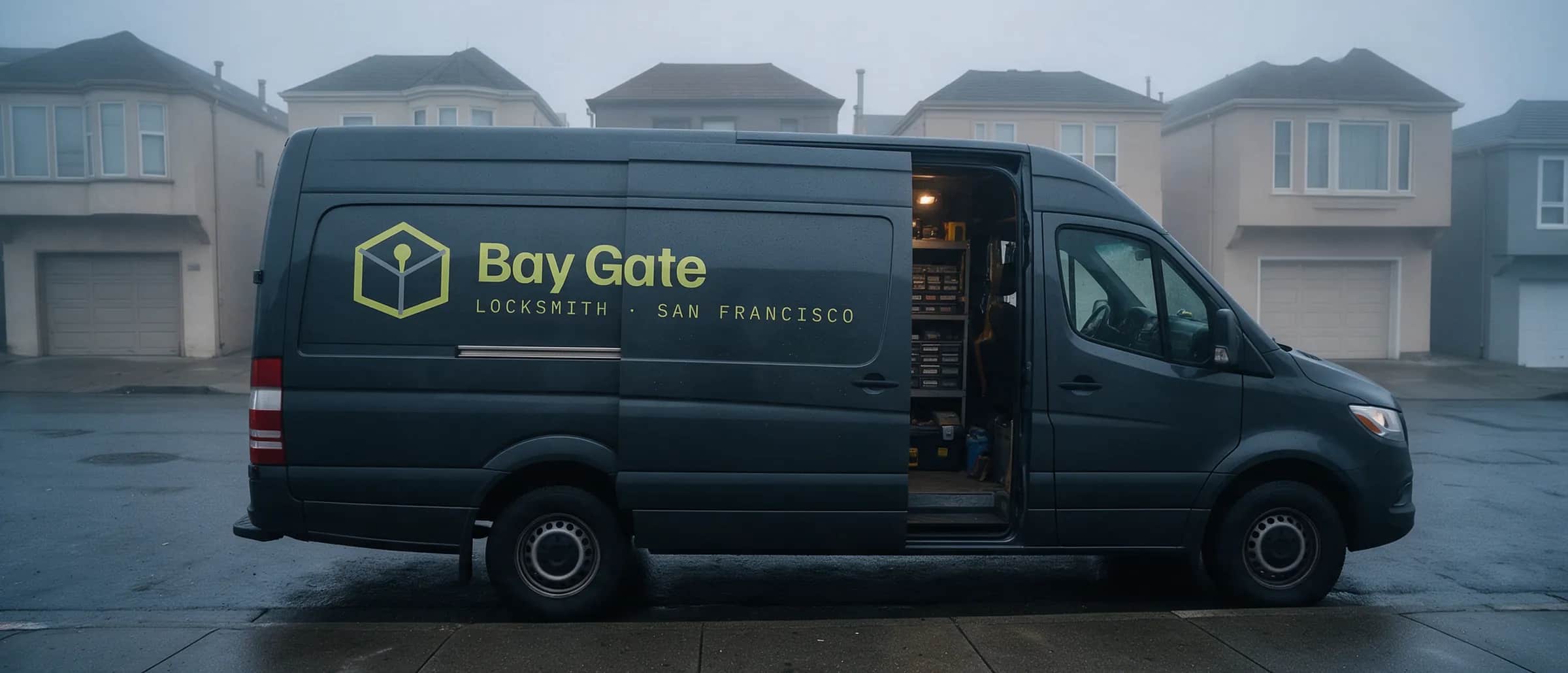 Bay Gate service van at dusk